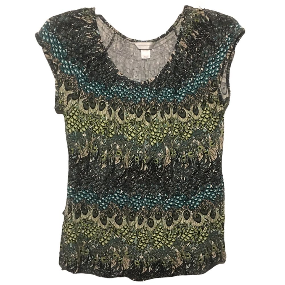 Women's Stretch Top Christopher Banks Peacock Feathers Size Large